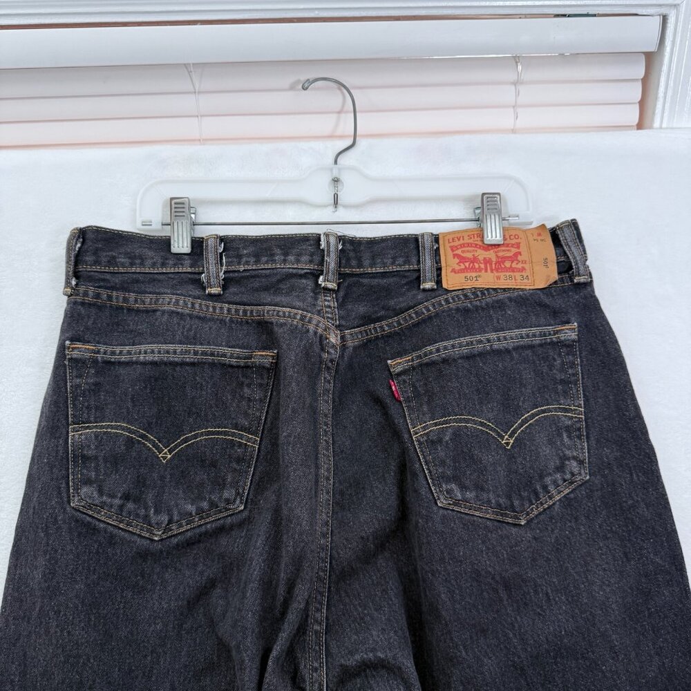 Levis 501 Jeans Mens 38x34(34x31) Black Original Fit Straight Leg Button Fly - Picture 13 of 14